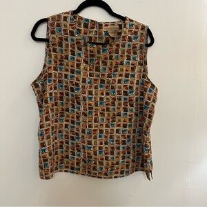 Notations Blouse Women’s Career Chic Square Design Sleeveless Round Neck Top